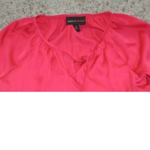 Womens Blouse Pink XS Keyhole Tassle Neck Long Sleeves Shirt Dana Buchman - Picture 3 of 6